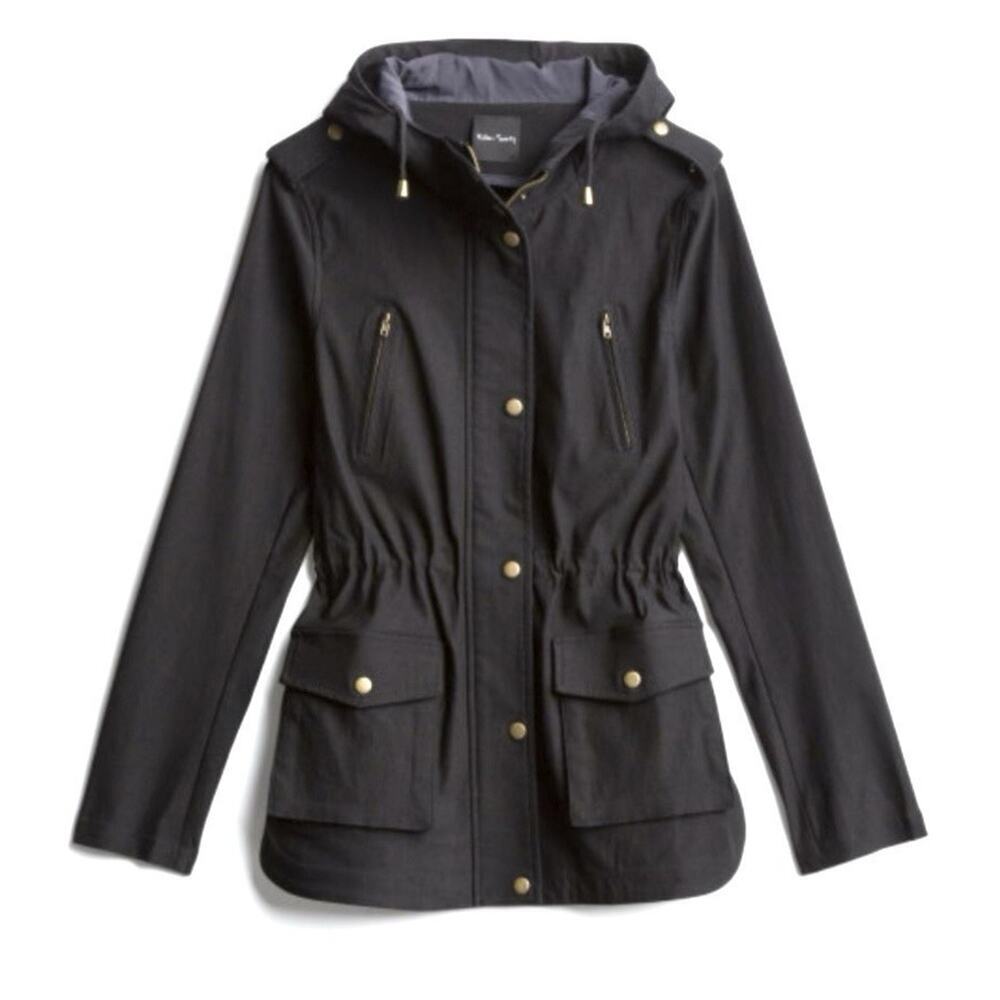 Eden Society Holly Hooded Utility Cargo Jacket L Dark Gray Drawstring Waist - Picture 2 of 14